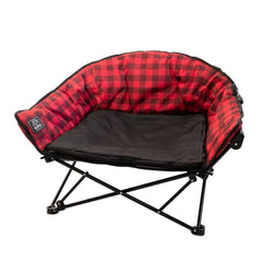 Kuma Outdoor Gear Lazy Bear dog bed in red and black for outdoor use.