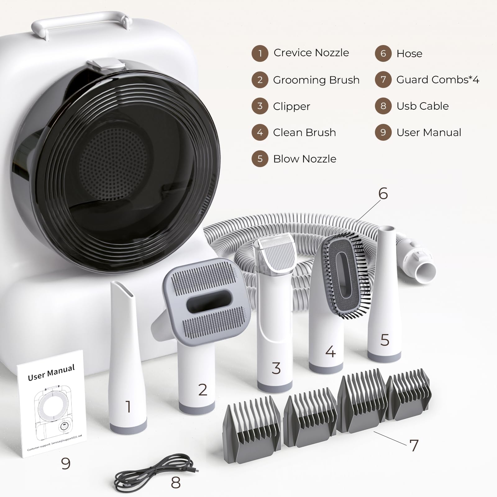 KungFuPet dog grooming vacuum-dryer noise level shows low-noise operation for calm sessions.