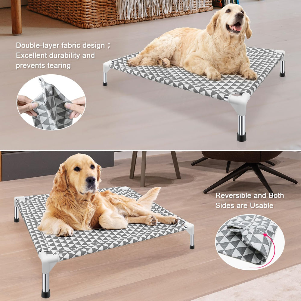 Kuntrust elevated outdoor dog bed fabric closeup emphasizes soft cotton that stays gentle on skin