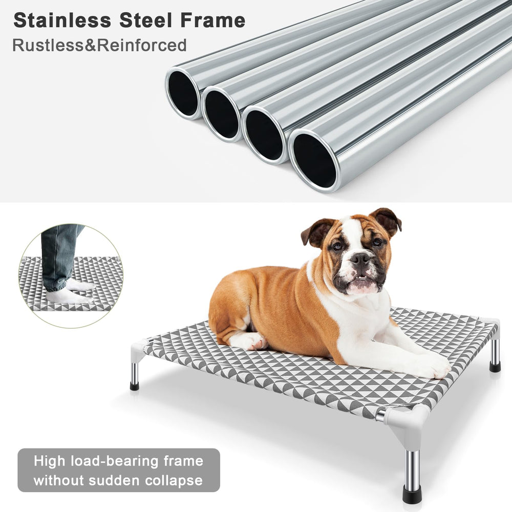 Kuntrust elevated outdoor dog bed folded for compact storage and easy transport