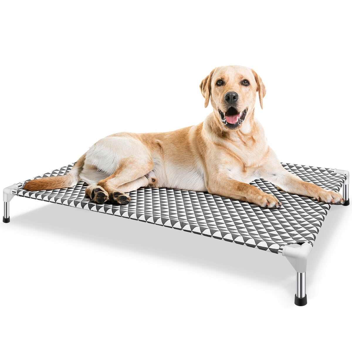 Kuntrust elevated outdoor dog bed front view showing cotton surface and cool resting area