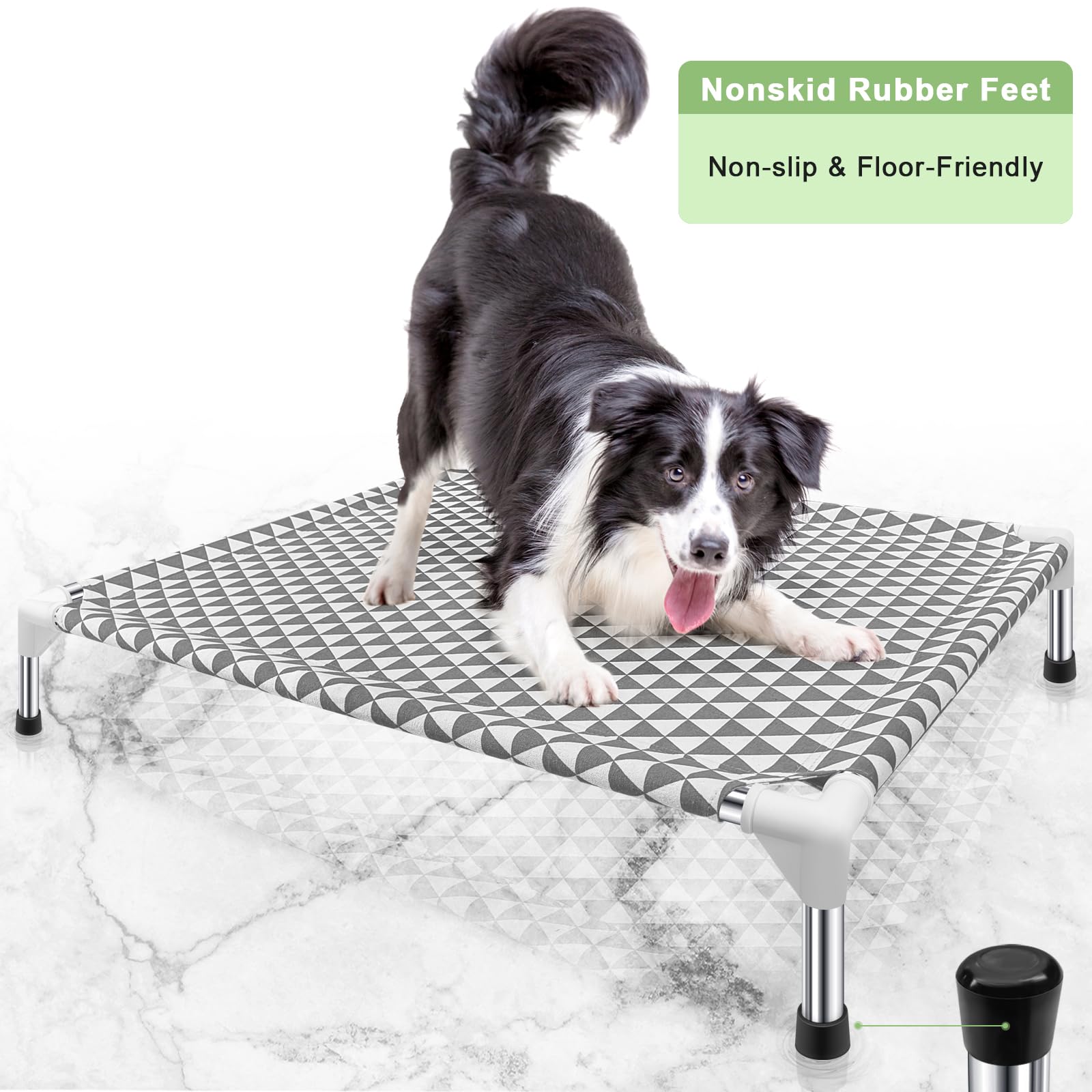 Kuntrust elevated outdoor dog bed in use outdoors demonstrates weather-ready performance