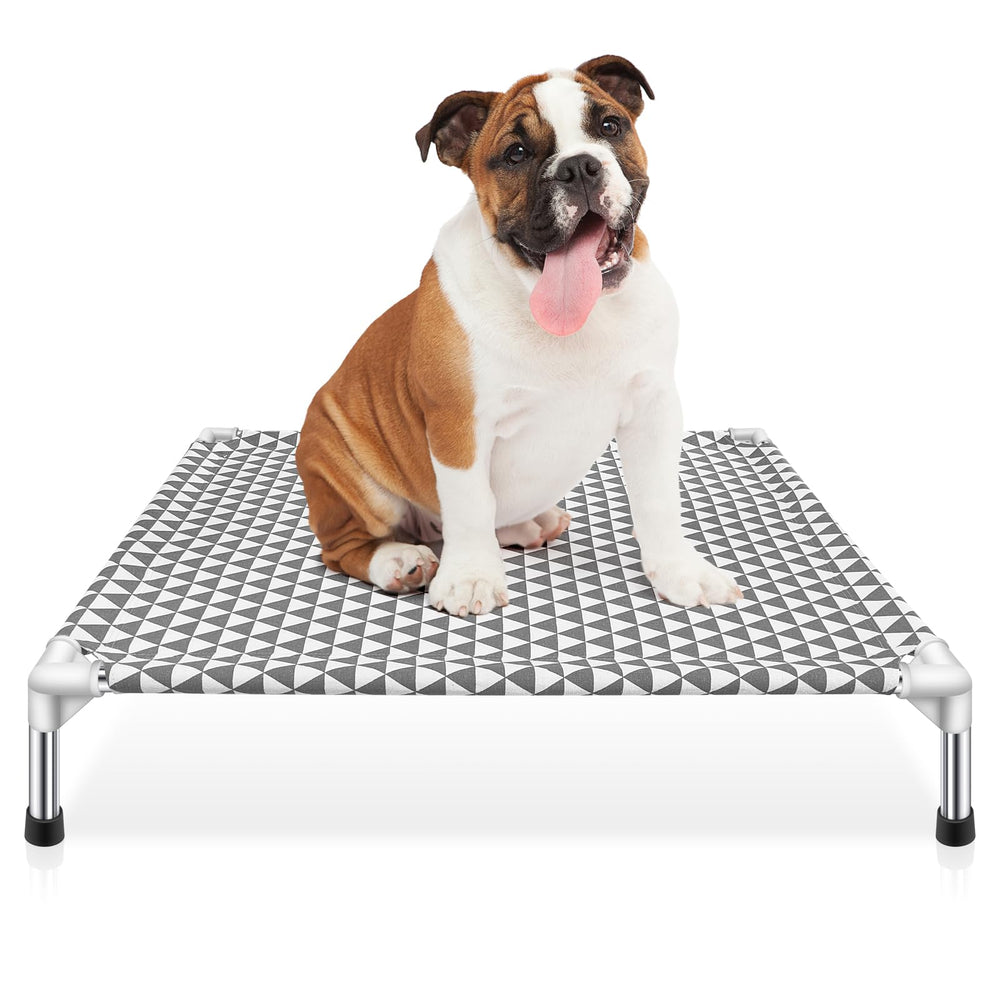 Kuntrust elevated outdoor dog bed top view shows breathable cotton for cool, comfortable rest