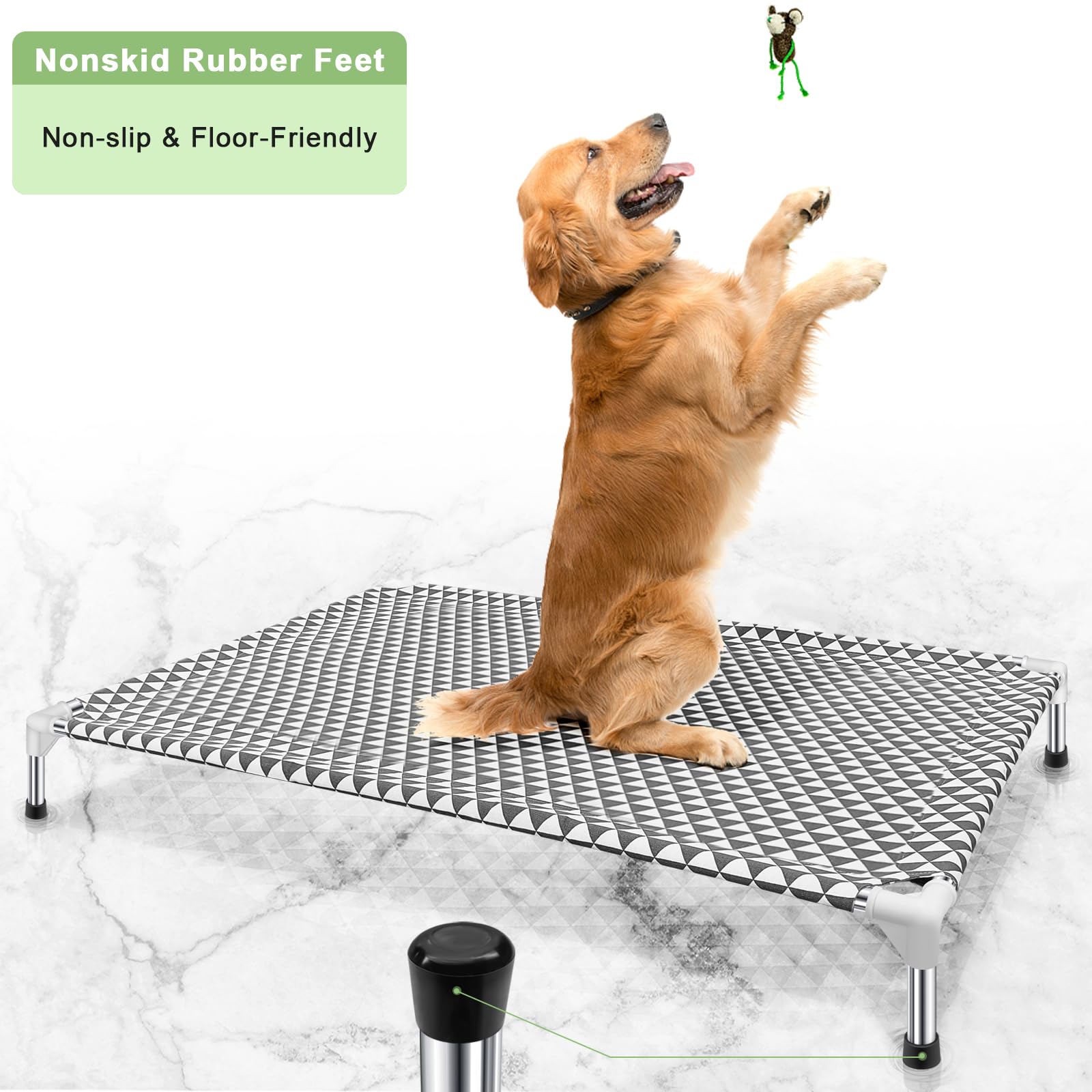 Kuntrust elevated pet cot being assembled tool-free with connectors