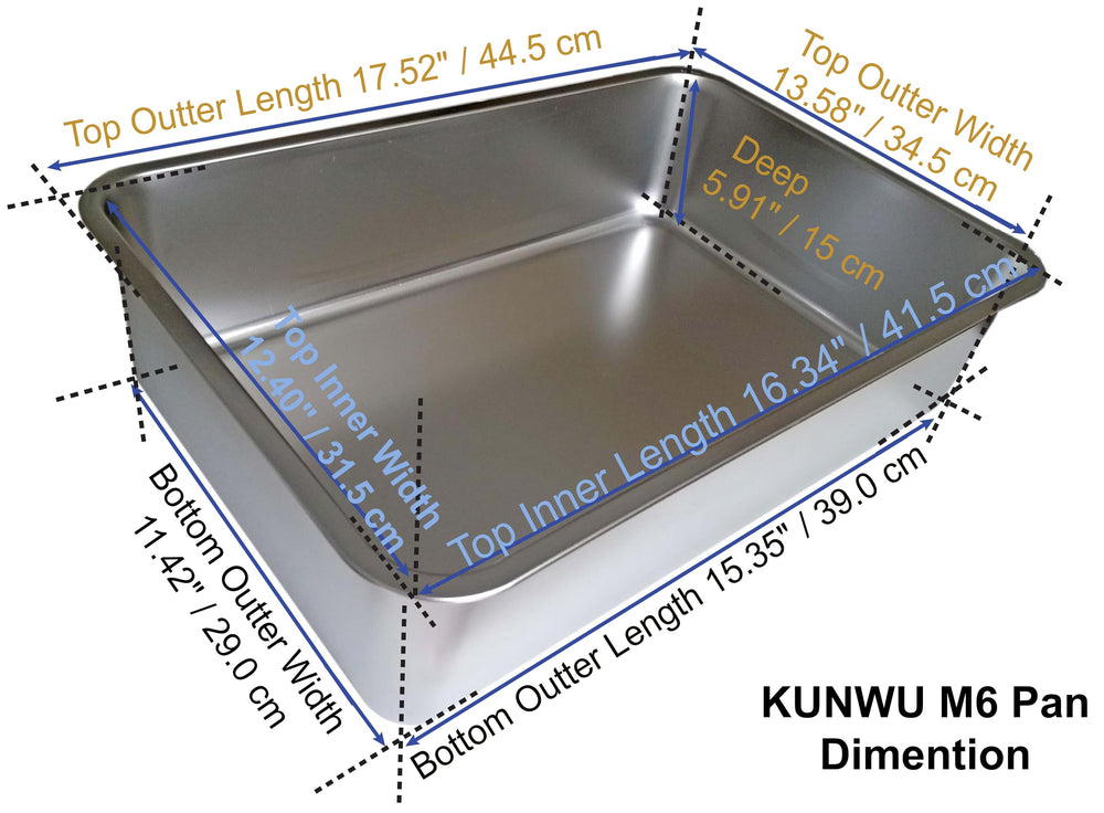 KUNWU stainless steel pet litter box top view displays 18x14 inch footprint