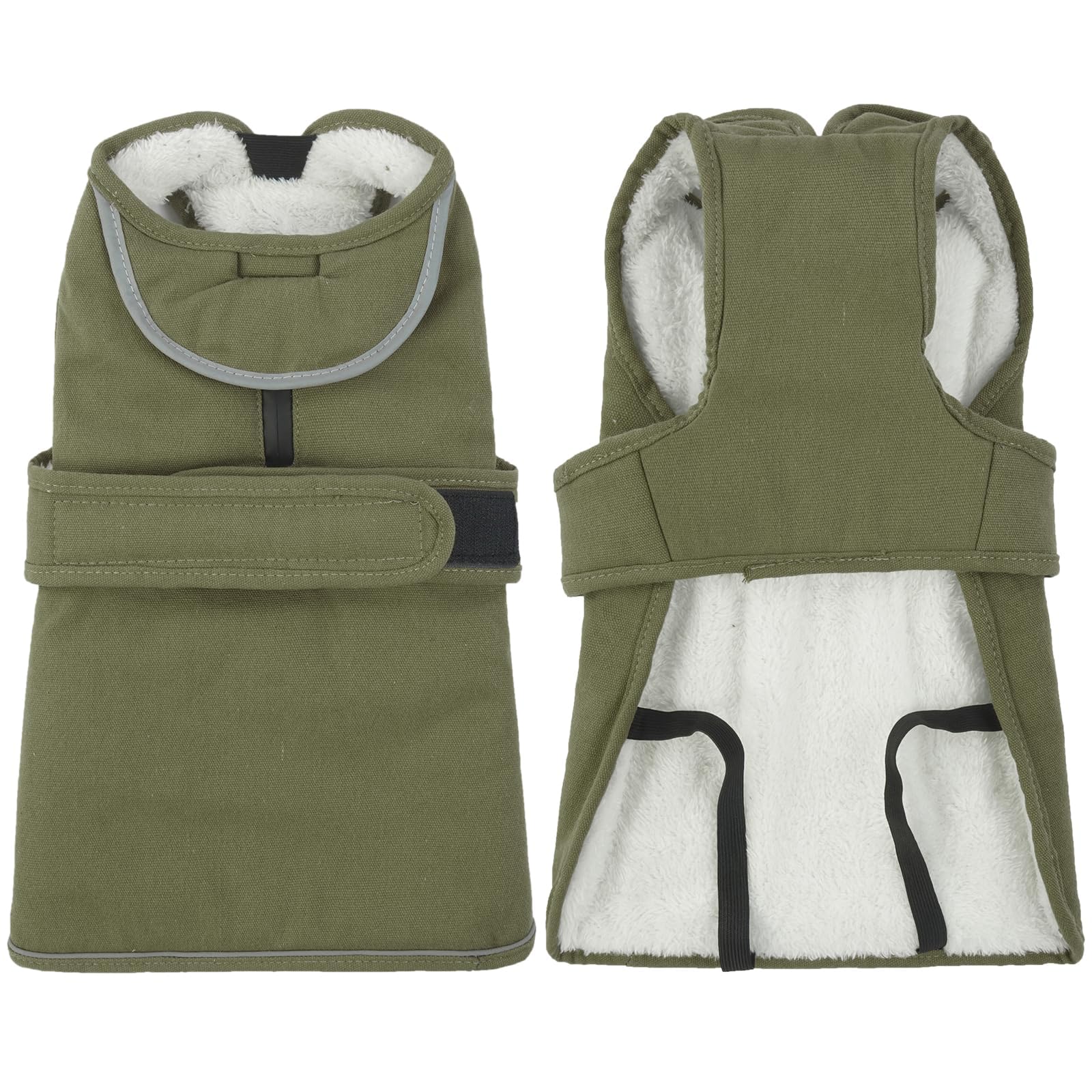 Kuoser army green dog winter coat reflective piping boosts night safety.