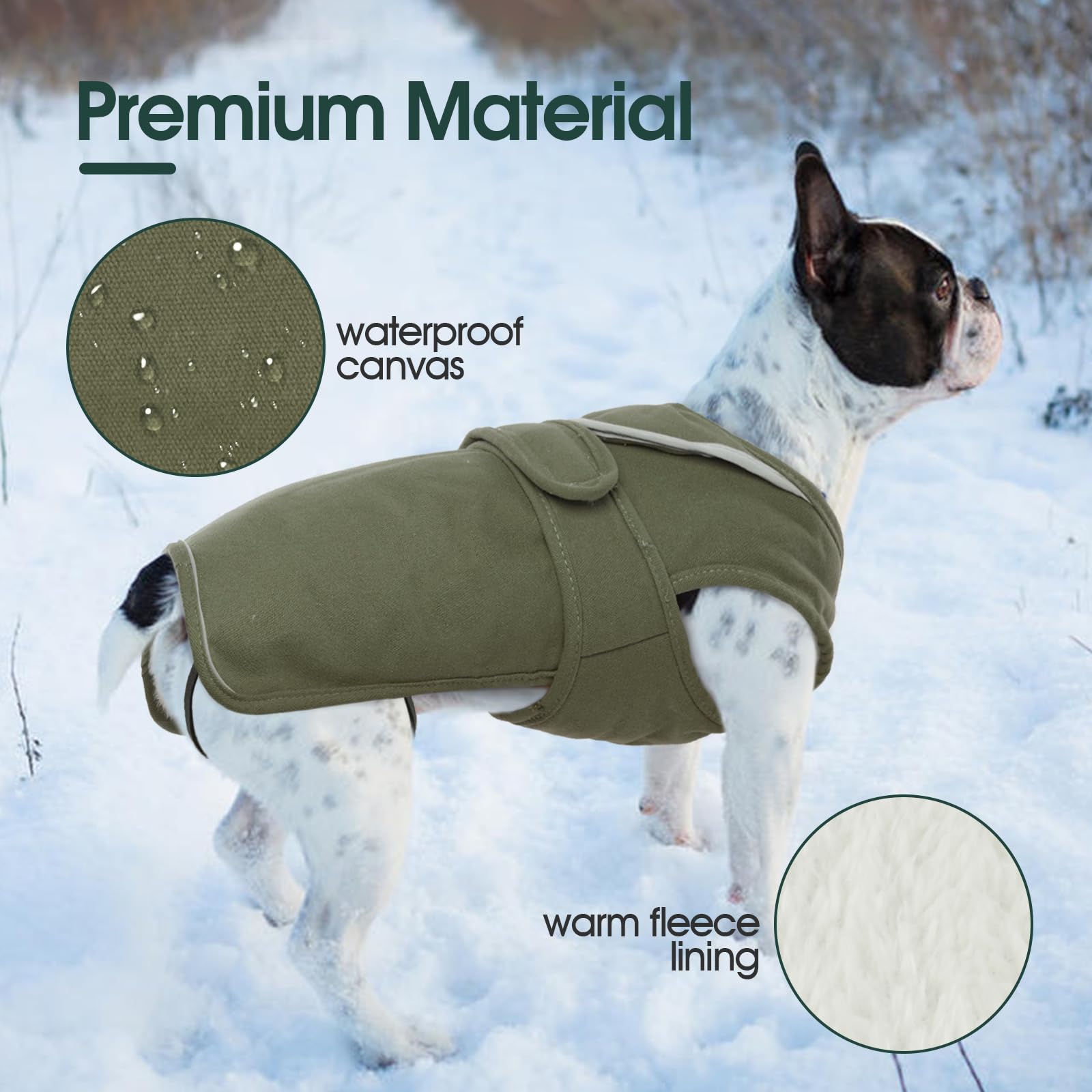 Kuoser Canvas Dog Coat size range label highlighting XS to 3XL options