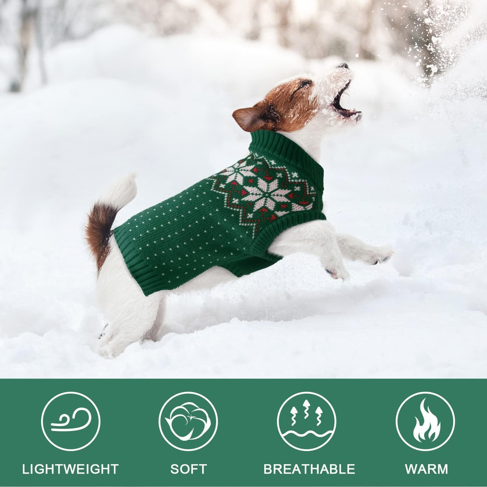 Kuoser dog Christmas sweater leash hole demonstrates easy harness compatibility.