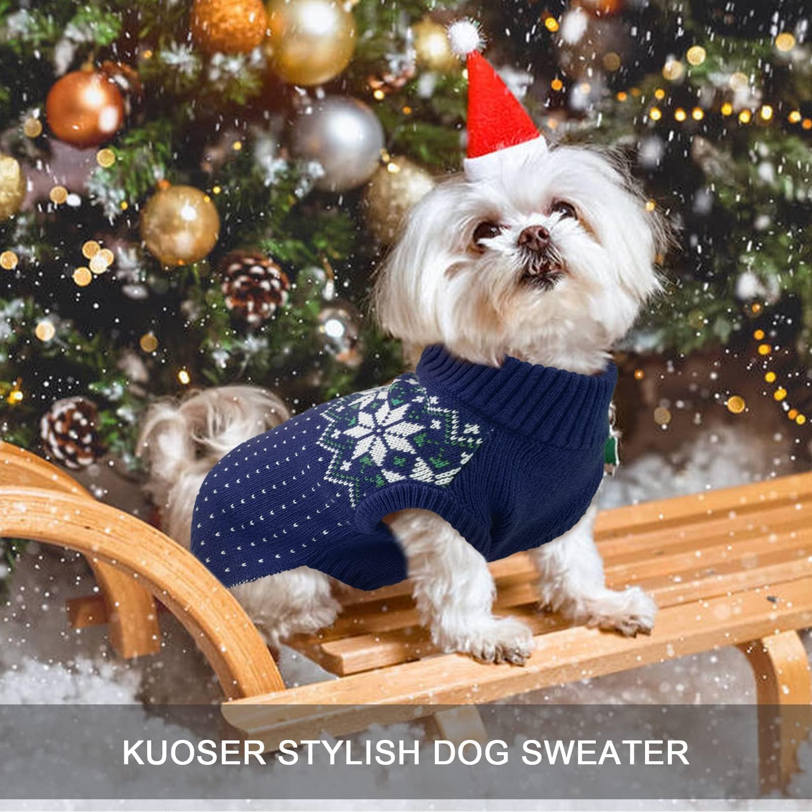 Kuoser dog christmas sweater snowflake pattern adds stylish holiday charm.
