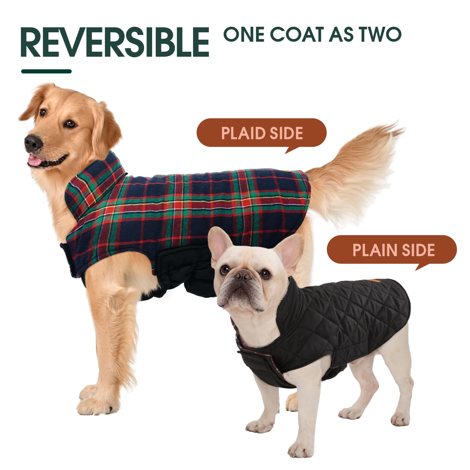 Kuoser dog coat back with leash hole detail for secure leash attachment.