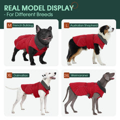 Kuoser fleece-lined red dog coat interior view emphasizing cozy warmth during chilly outings.