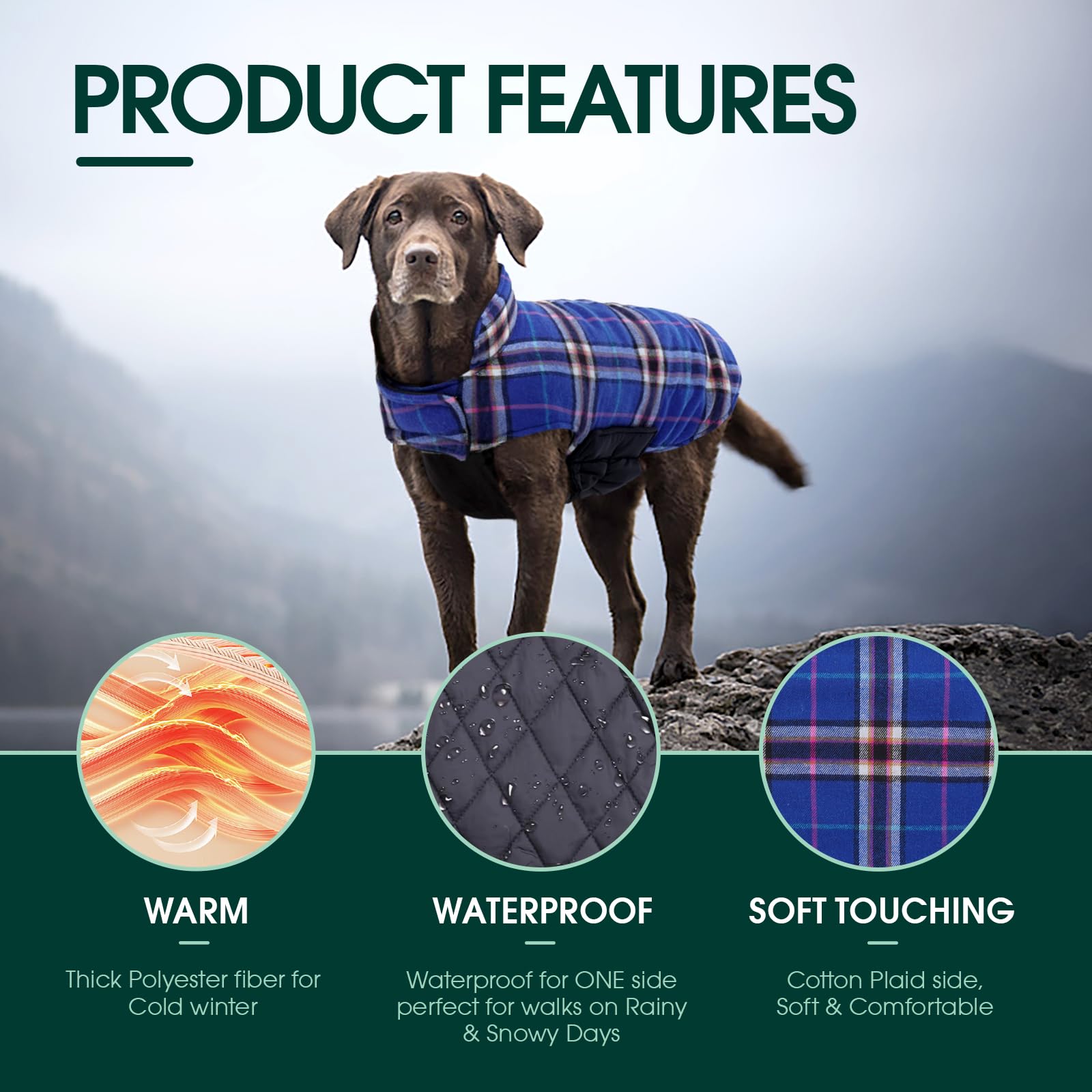 Kuoser dog coat leash hole back enables secure, hands-free walks