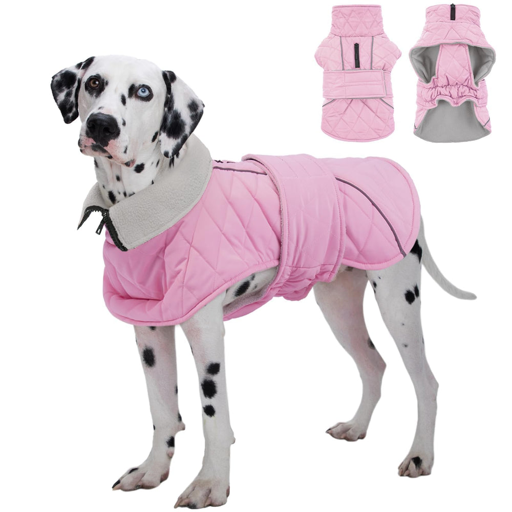Kuoser dog coat pink 3XL on a large breed for extreme warmth.