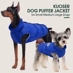Kuoser Dog Coat Puffer Vest side profile highlights snug, flexible fit for active dogs