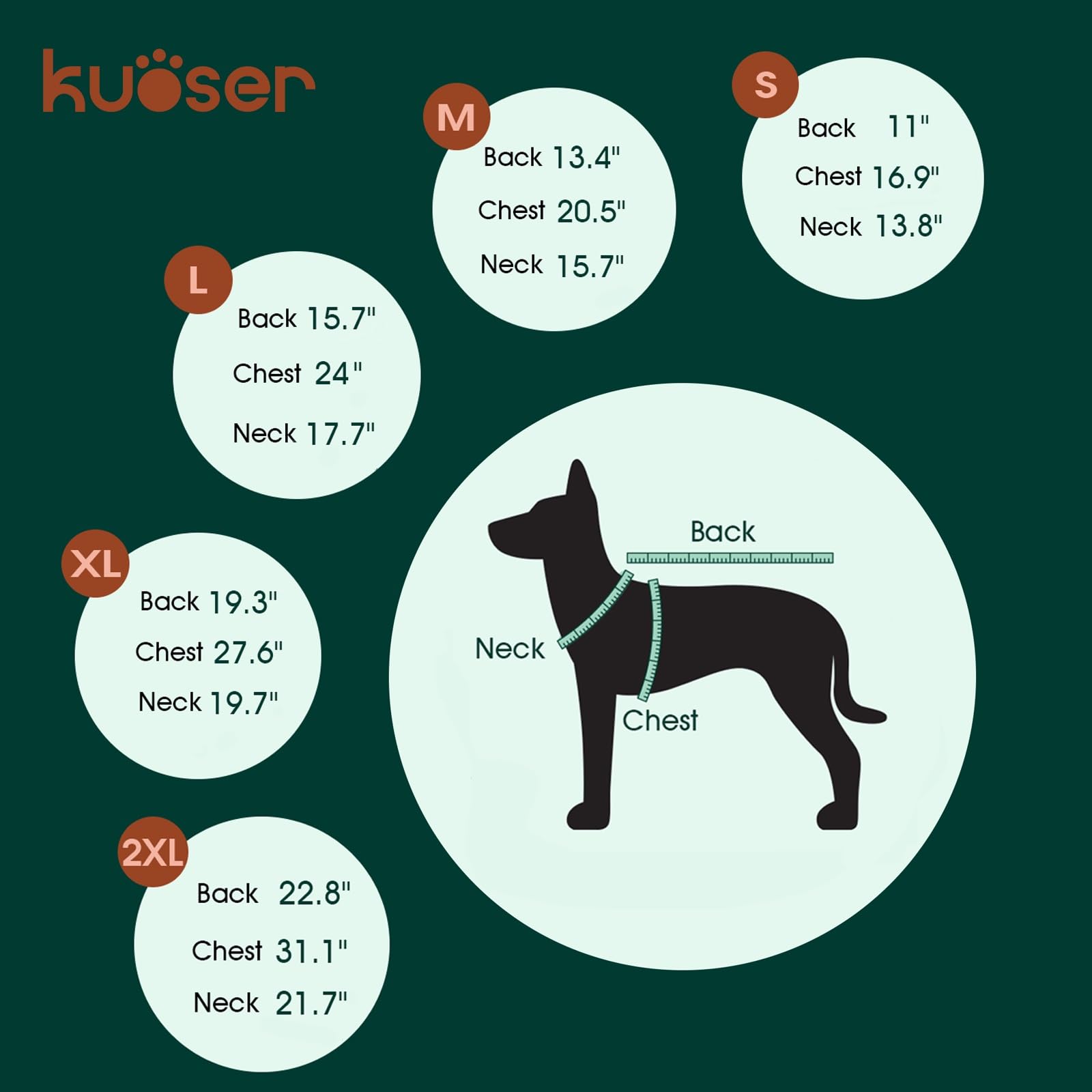 Kuoser dog cooling vest green back view with reflective strips for safety