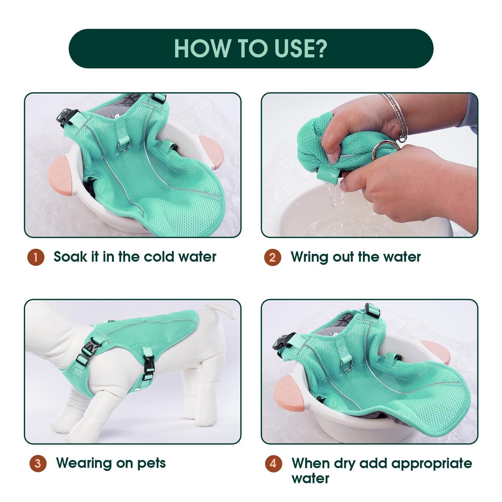 Kuoser cooling vest green soak-and-wear step demonstrates evaporation cooling