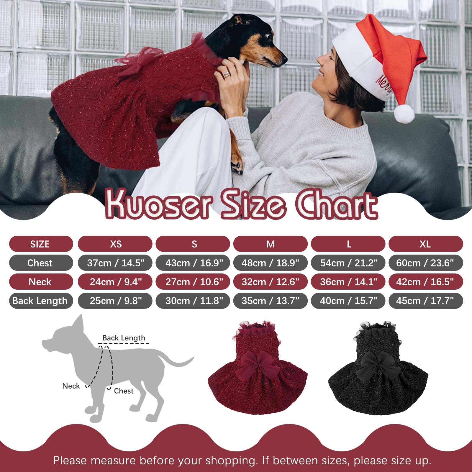 Kuoser dog dress medium fit close-up highlights measurements