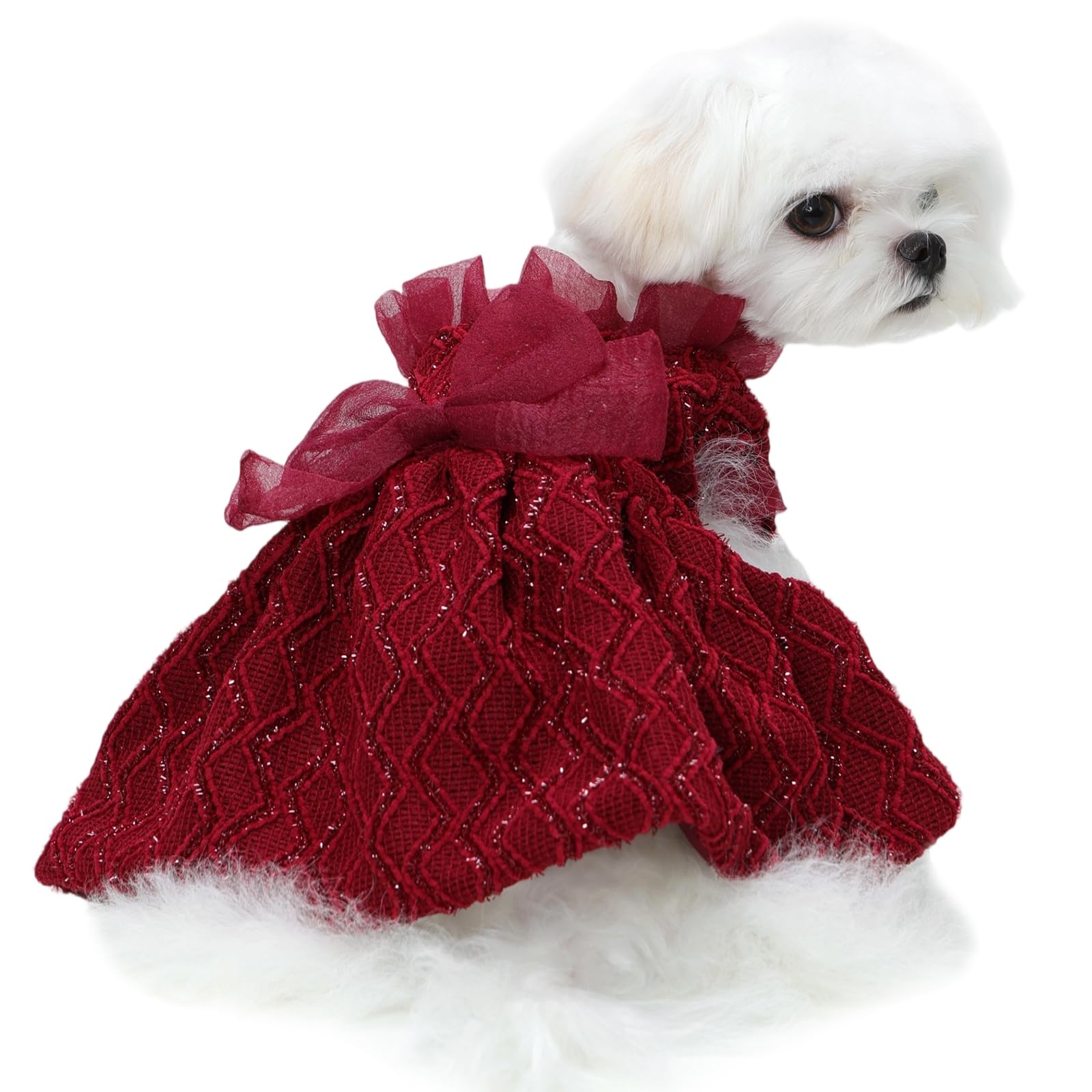 Kuoser dog dress red XS with bowknot front for cute birthday photos