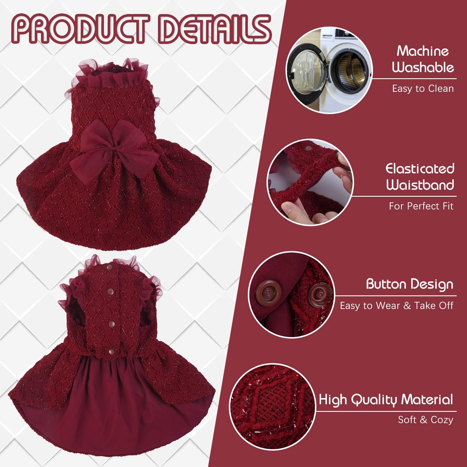 Kuoser dog dress red XS fabric closeup shows soft breathable fabric