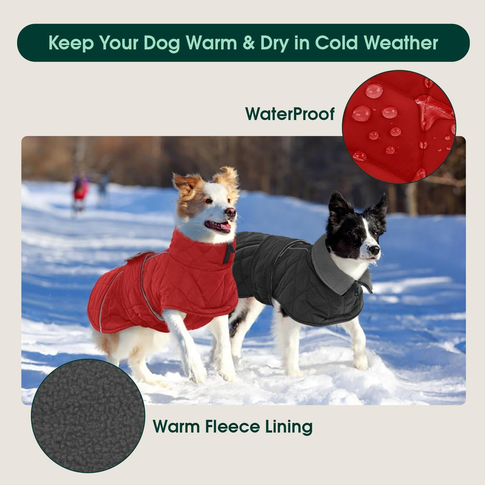 Kuoser dog jacket zipper for harness attachment and easy on/off.