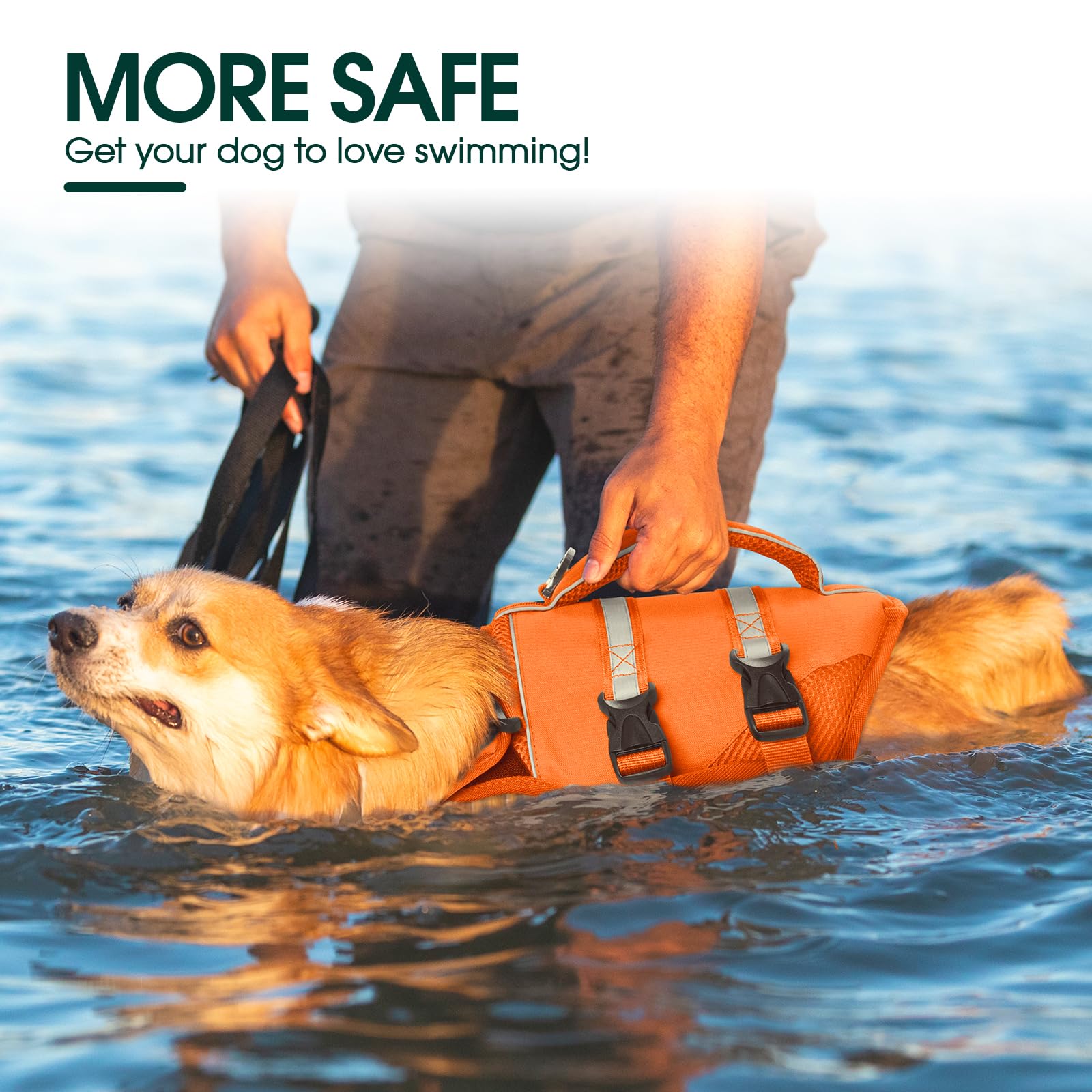 Kuoser Dog Life Jacket includes a D-ring for leash attachment during water outings.