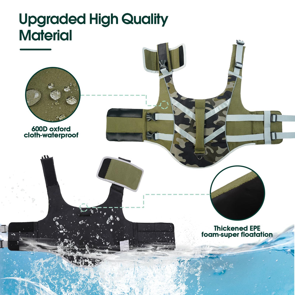 Kuoser life jacket with D-ring leash attachment for secure water walks