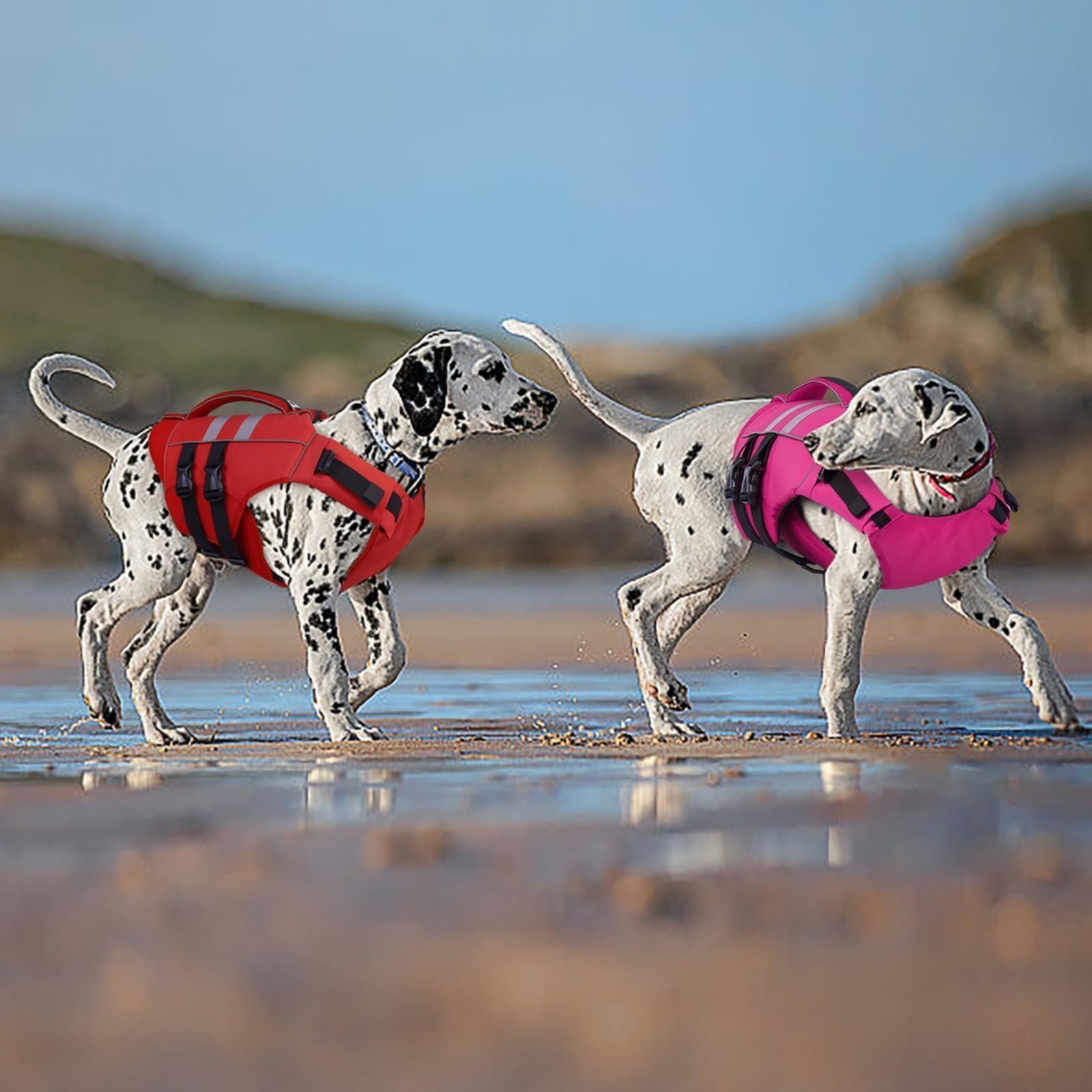 Kuoser Dog Life Jacket Large Rose Color — stylish, secure water safety for dogs.