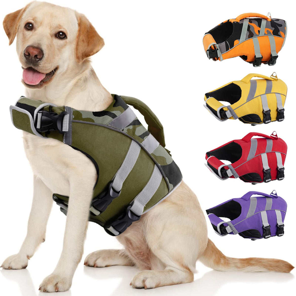 Kuoser dog life jacket with reflective stripes for enhanced visibility during swims