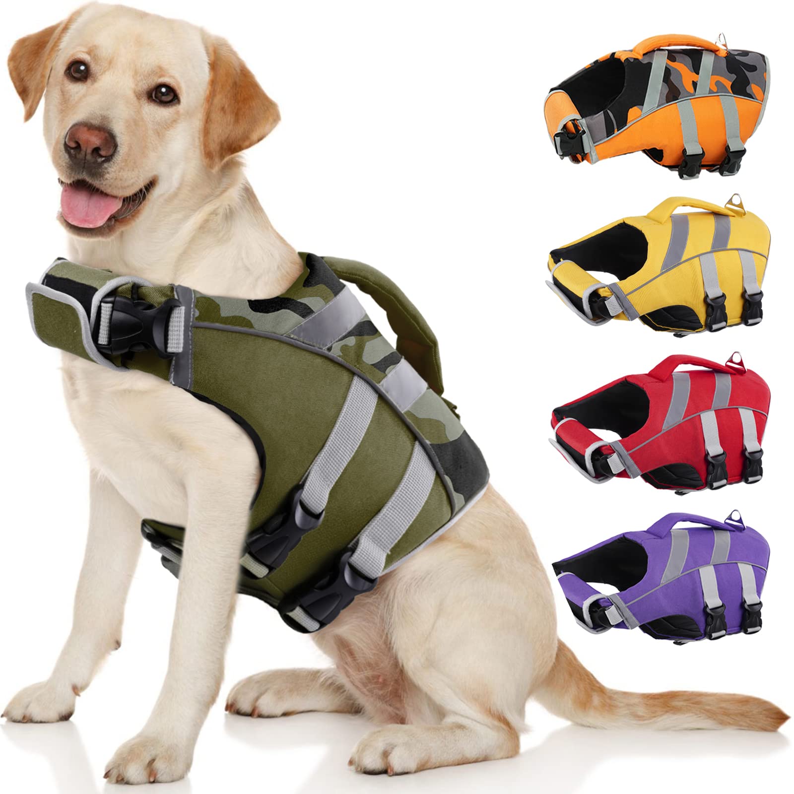 Kuoser dog life jacket with reflective stripes boosts nighttime visibility for swimming.