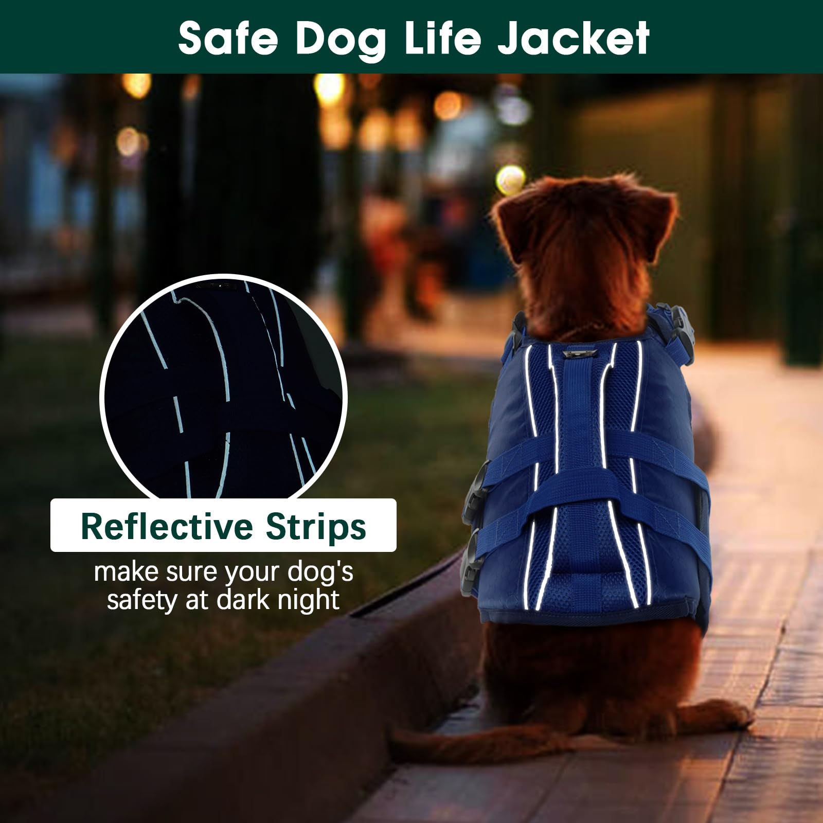 Kuoser dog life jacket reflective strips boost safety by improving visibility