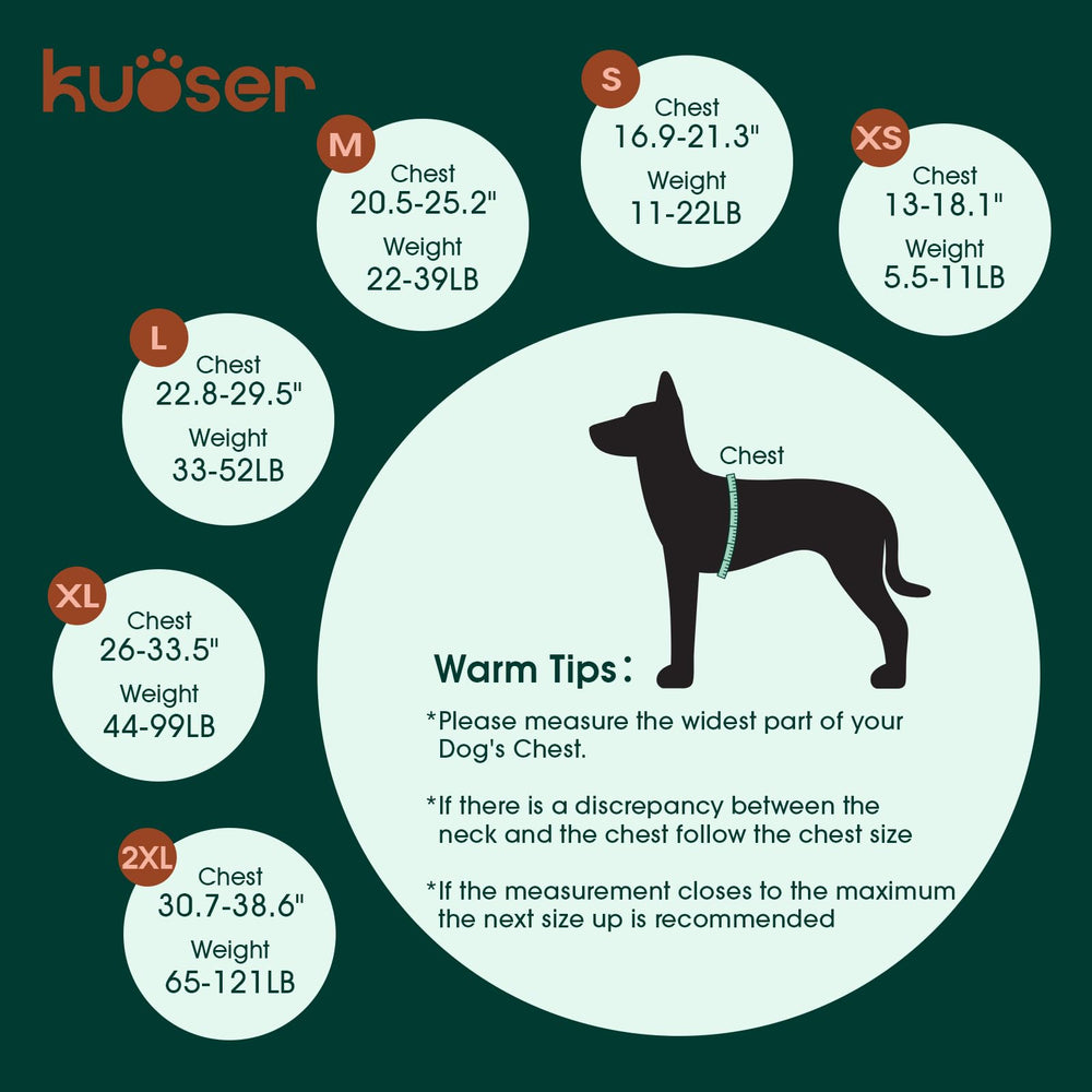 Kuoser Dog Life Jacket shows reflective strips for improved dusk visibility.