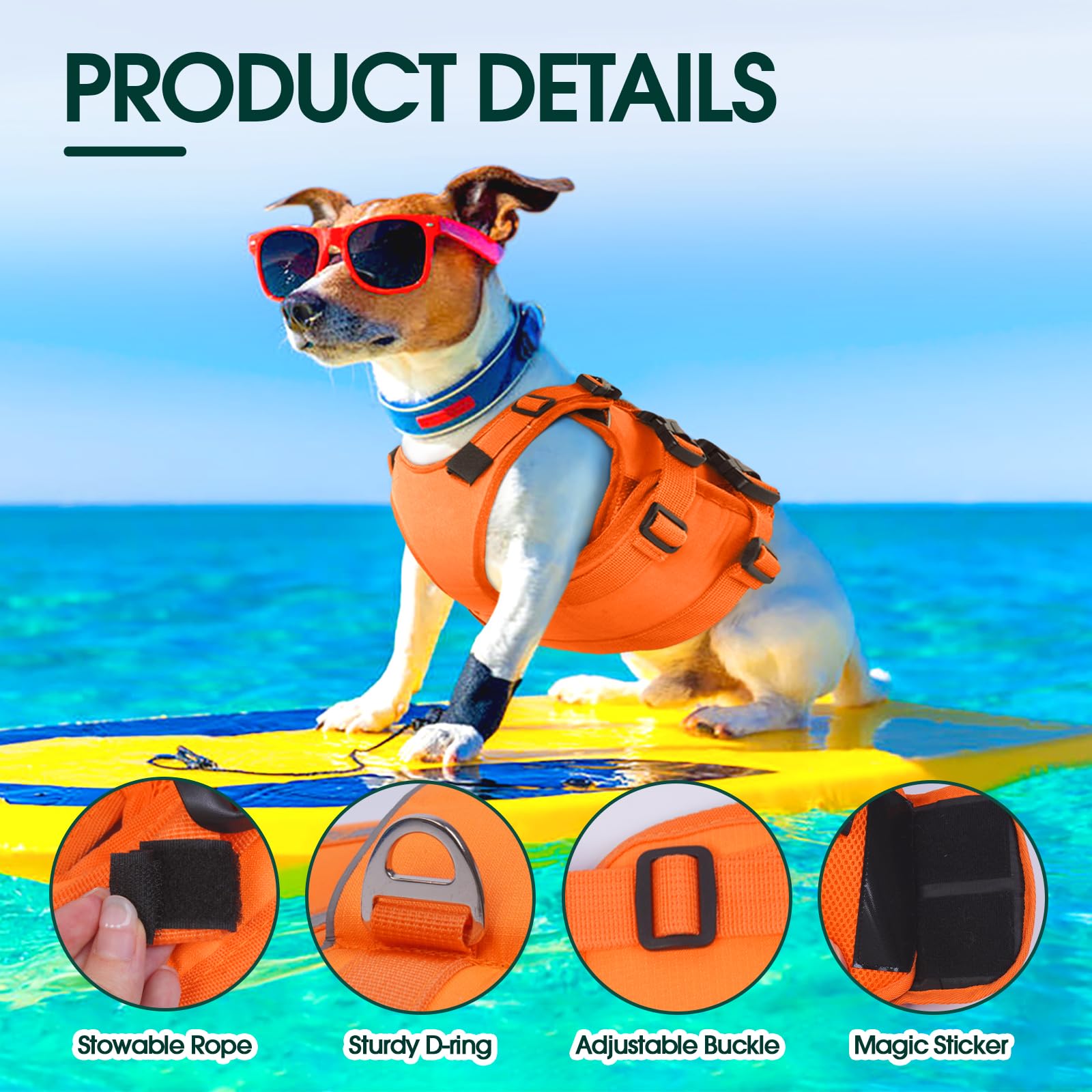 Kuoser Dog Life Jacket includes a rescue handle for lifting your dog from the water.