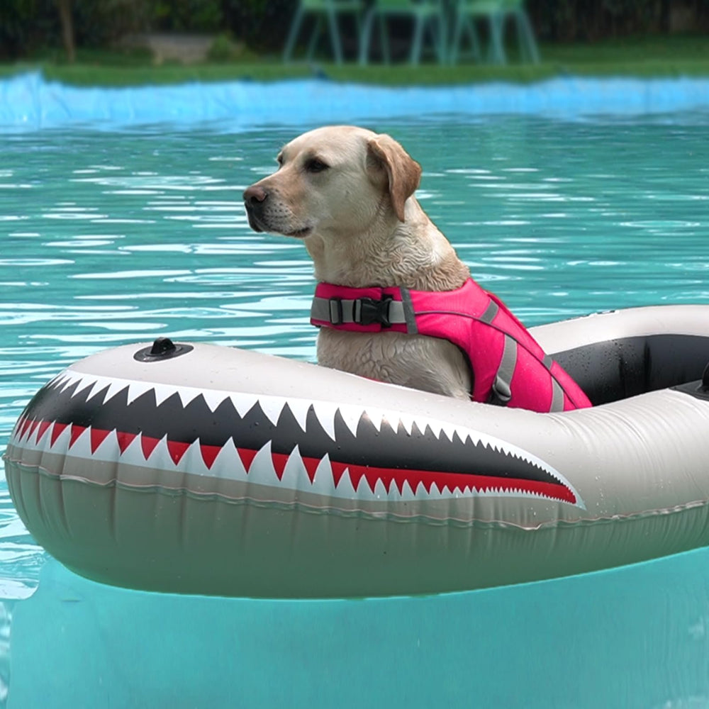 Kuoser dog life vest shown on a boat for water safety