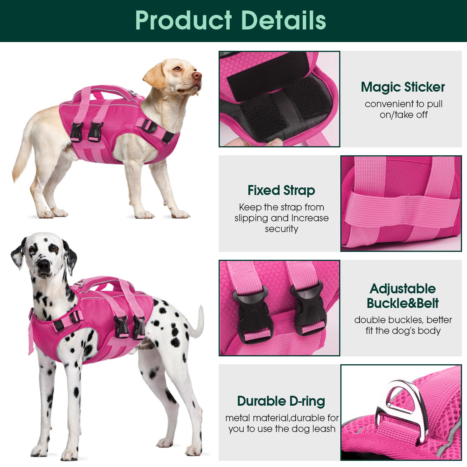 Kuoser adjustable dog swim vest with neck and belly straps for easy fit