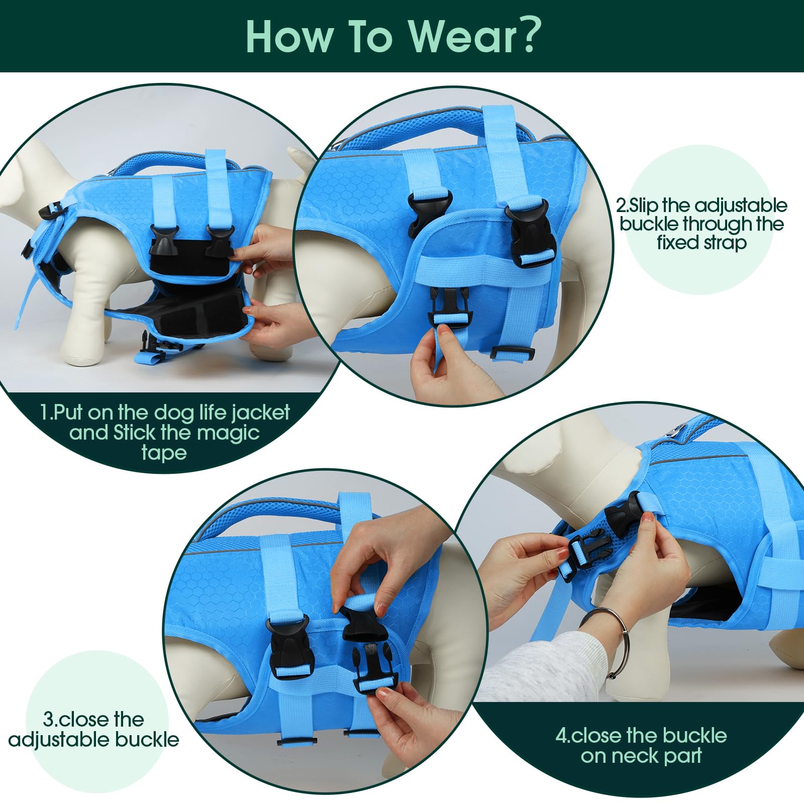 Kuoser dog life jacket color options emphasize bright safety colors.