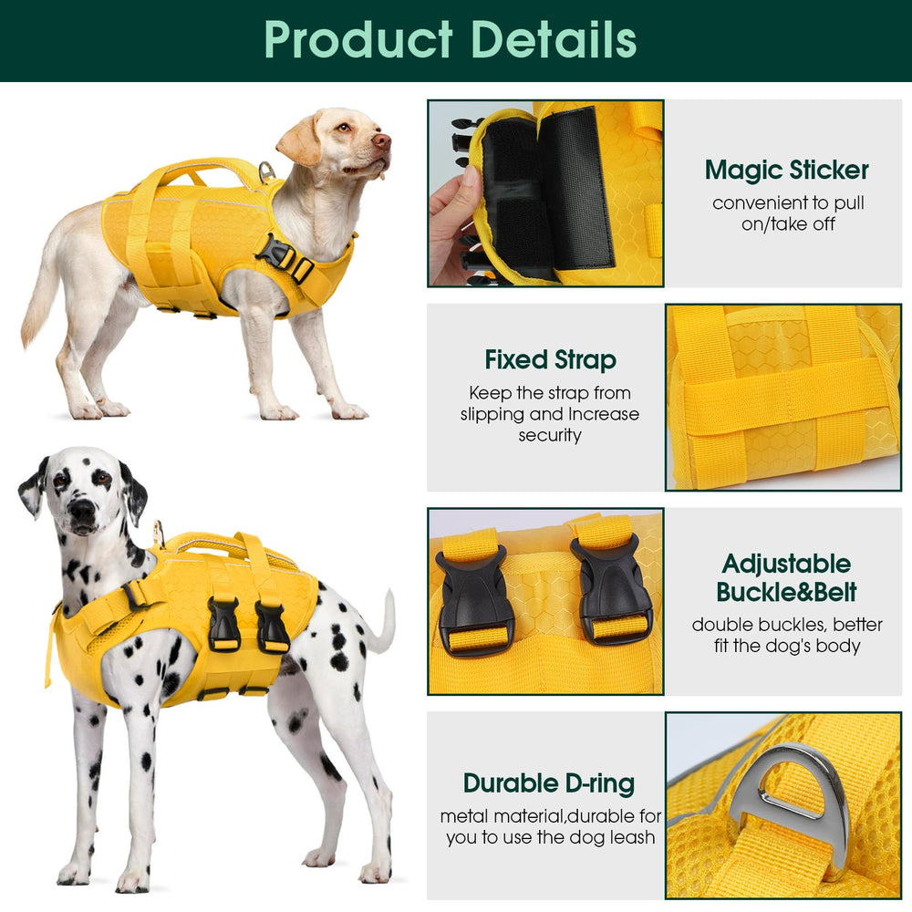 Kuoser dog lifejacket reflective-strips-safety improves visibility in low light conditions.