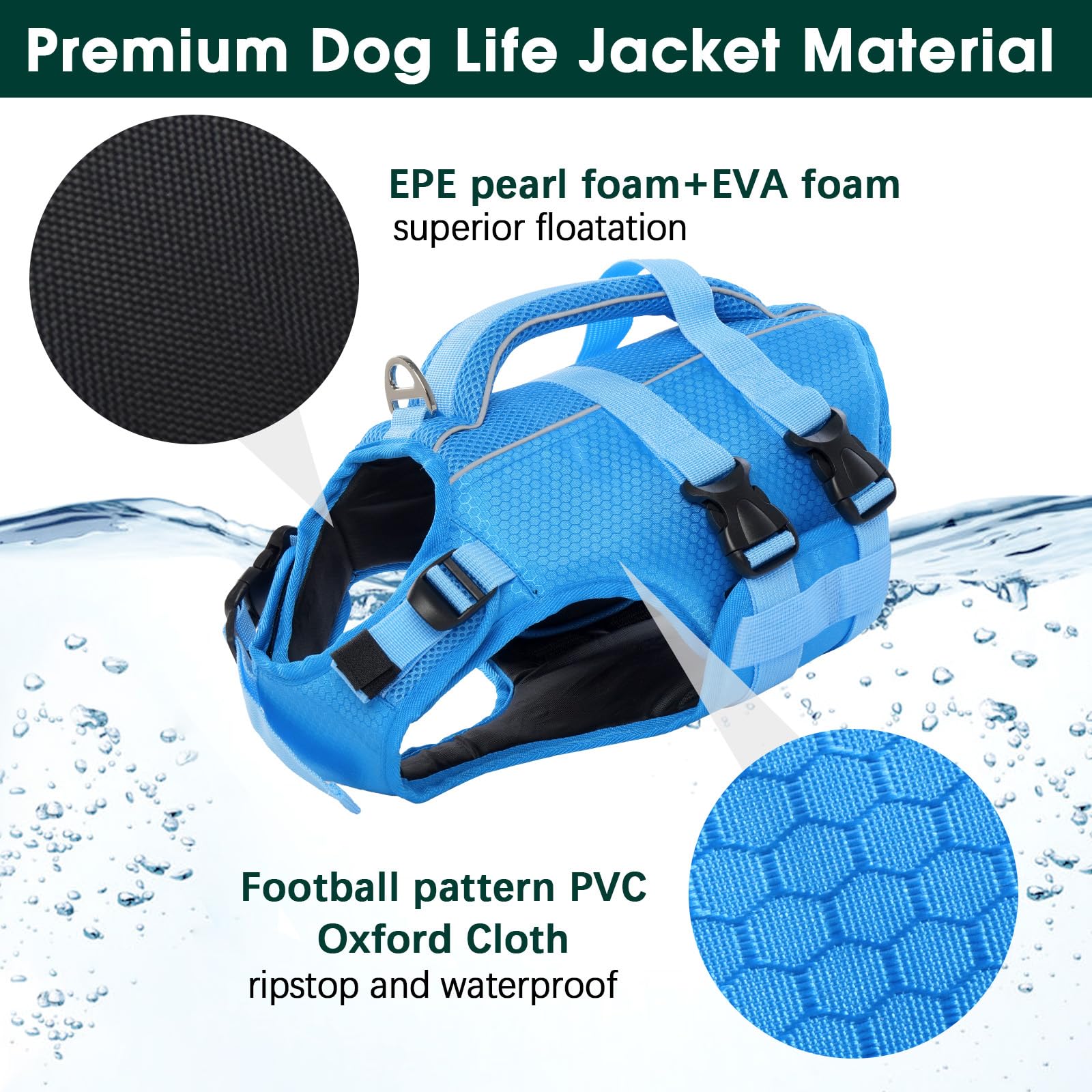 Kuoser dog life jacket reflective strips improve visibility during dusk swims.