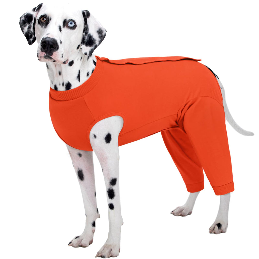 Kuoser dog recovery sleeve front view demonstrates leg coverage for post-surgery protection.