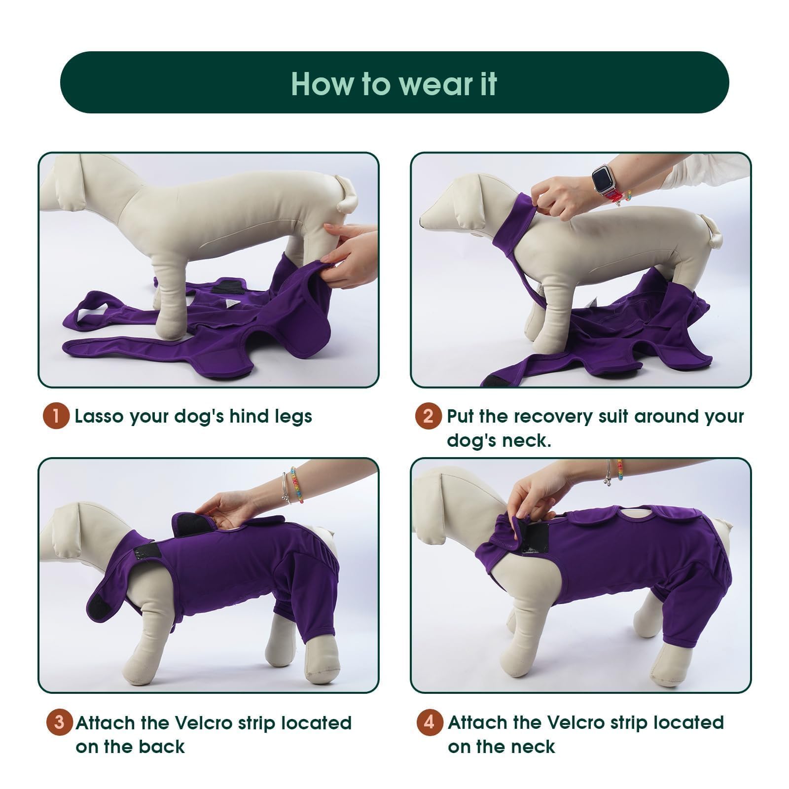 Kuoser dog recovery suit back leg sleeve purple texture detail supports gentle care