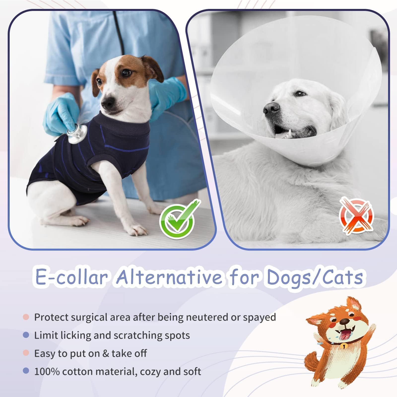 Kuoser recovery suit as an alternative to an e-collar covers the problem area while eating.