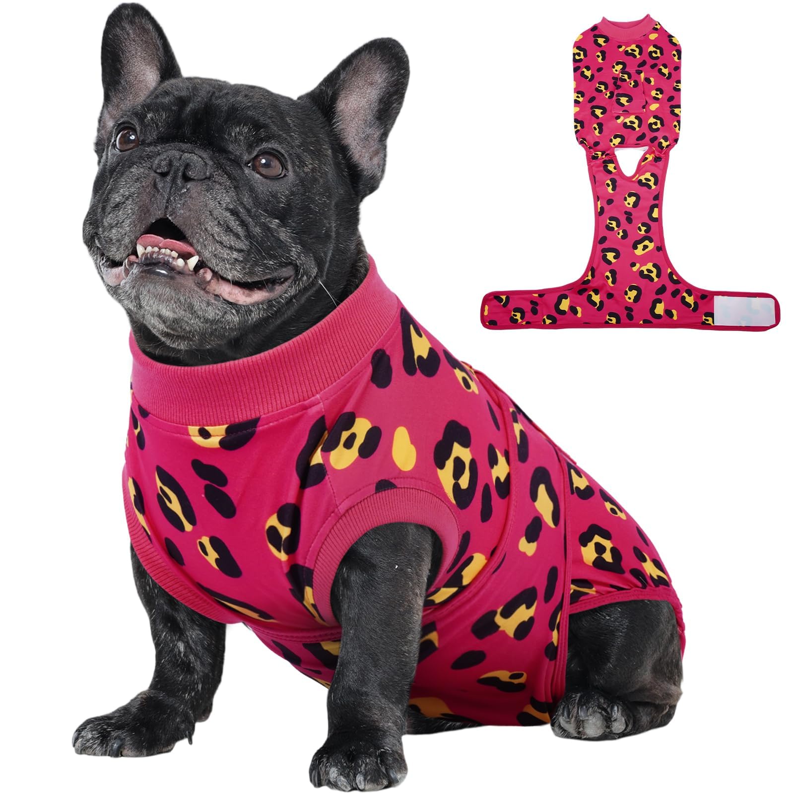 Kuoser dog recovery suit front view demonstrates a comfortable fit for healing