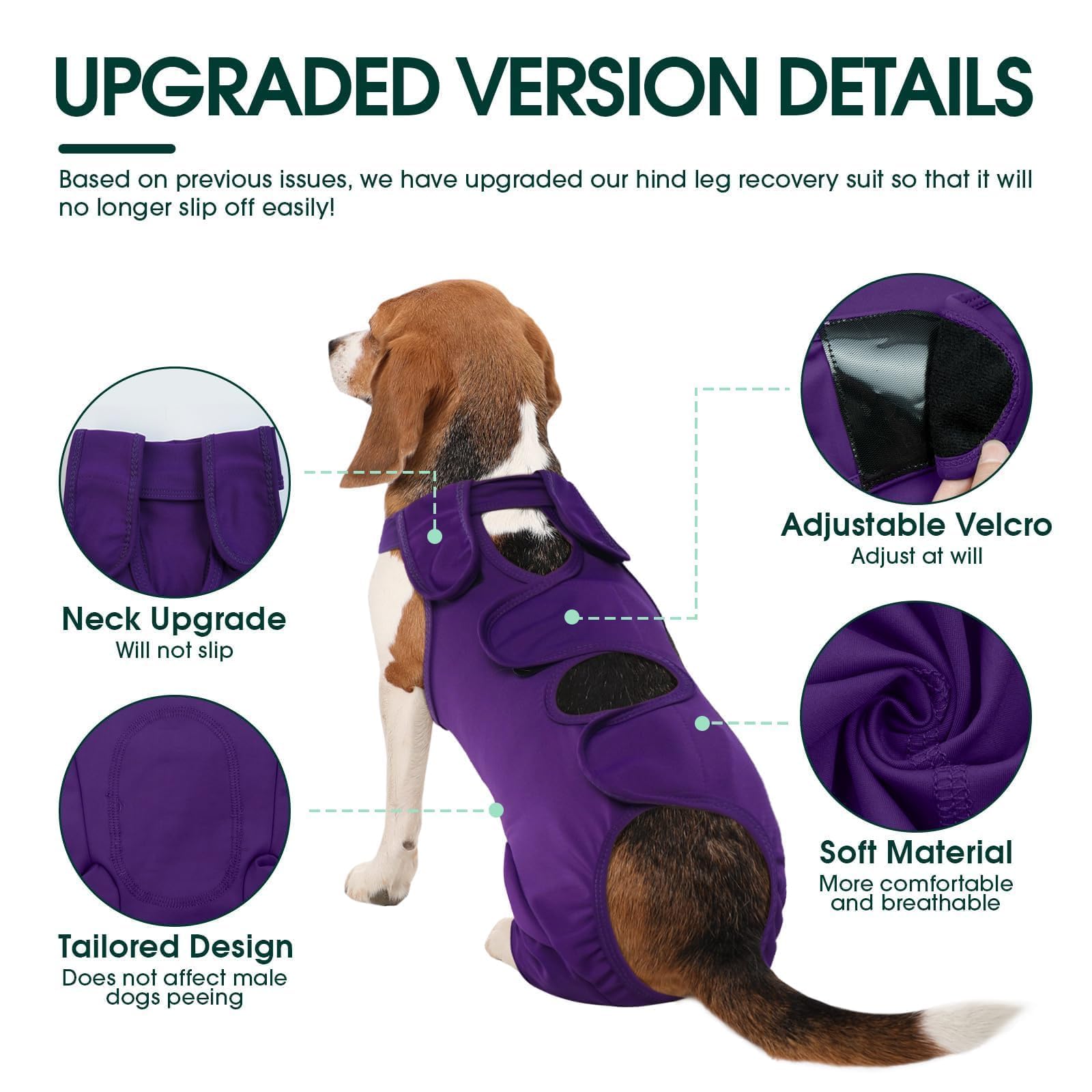 Kuoser dog recovery suit material closeup purple demonstrates breathable, comfortable fit
