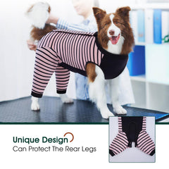 Kuoser dog recovery suit pink 4XL rear view highlights full-leg protection during activities.
