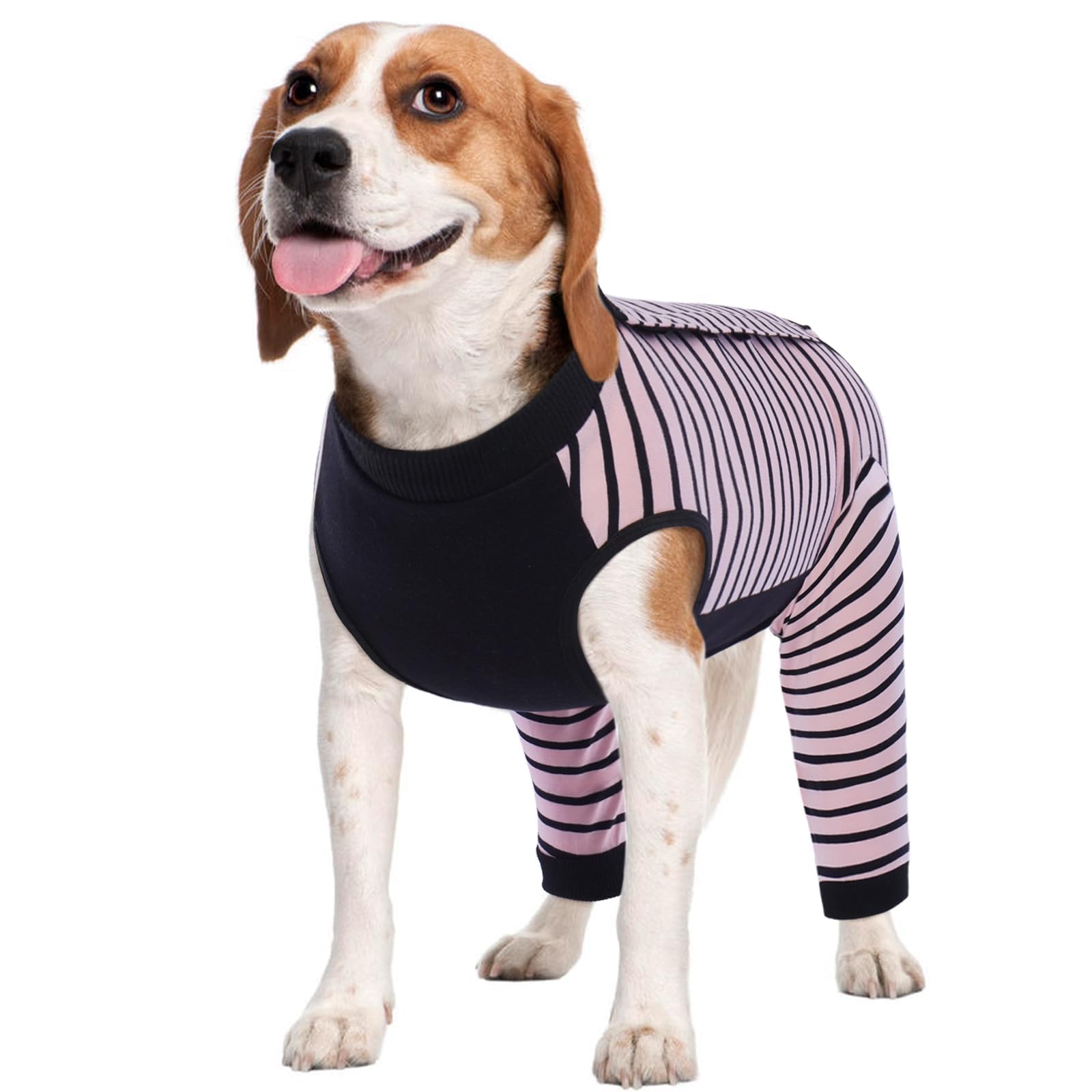 Kuoser Dog Recovery Suit Pink L front view promotes cone-free healing and wound coverage