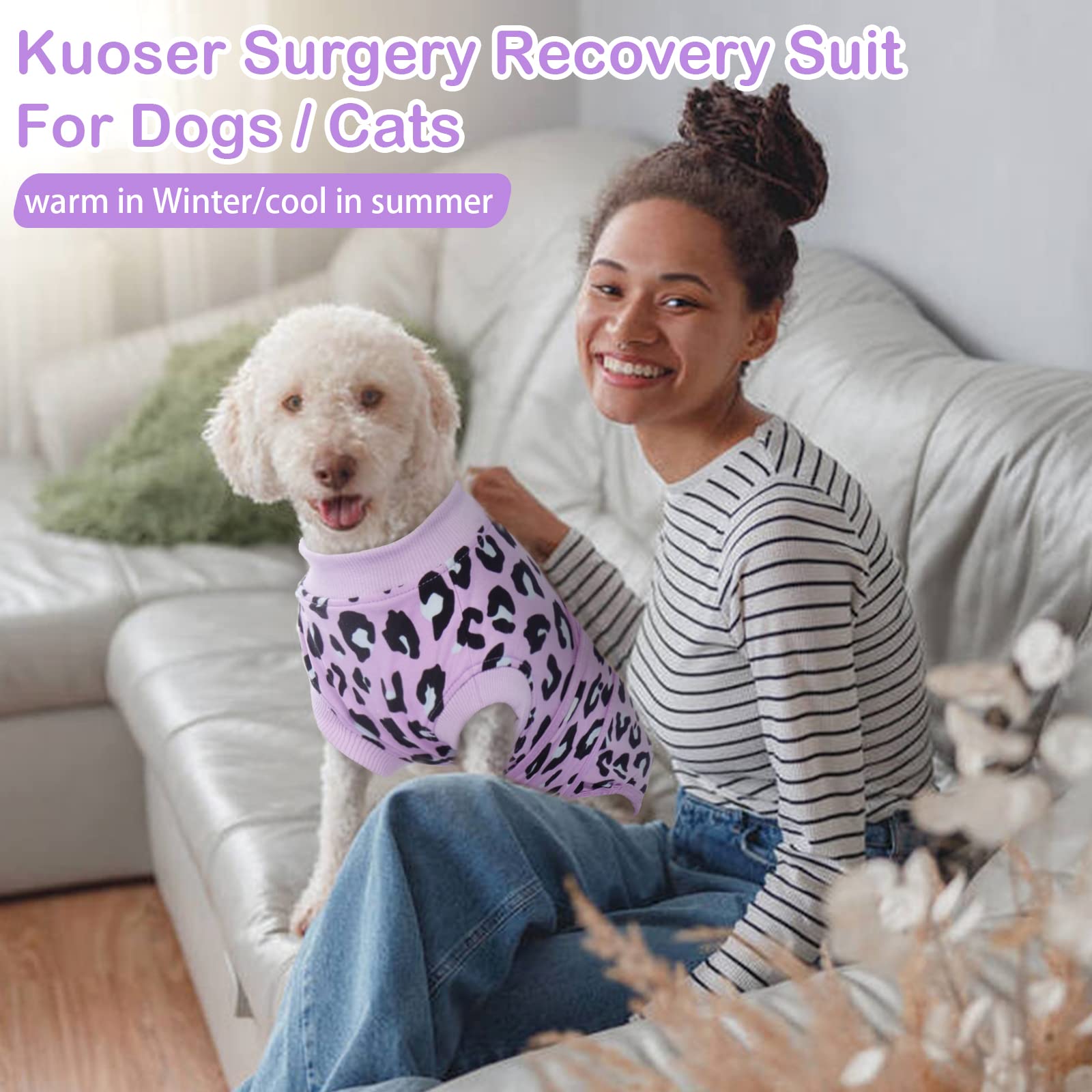 Kuoser dog recovery suit purple leopard XL packaging ready to ship.