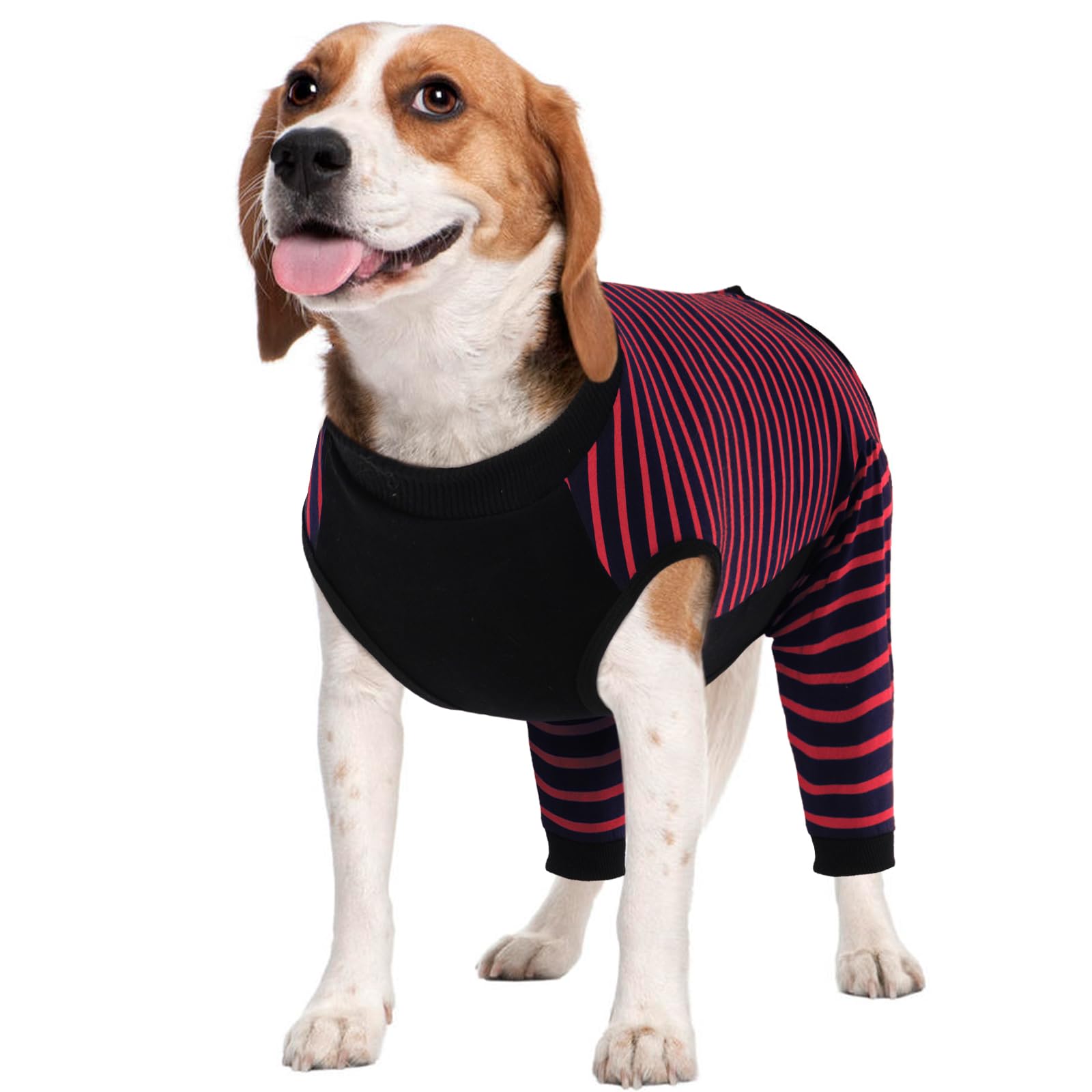 Kuoser dog recovery suit red front view providing snug rear-leg protection during healing