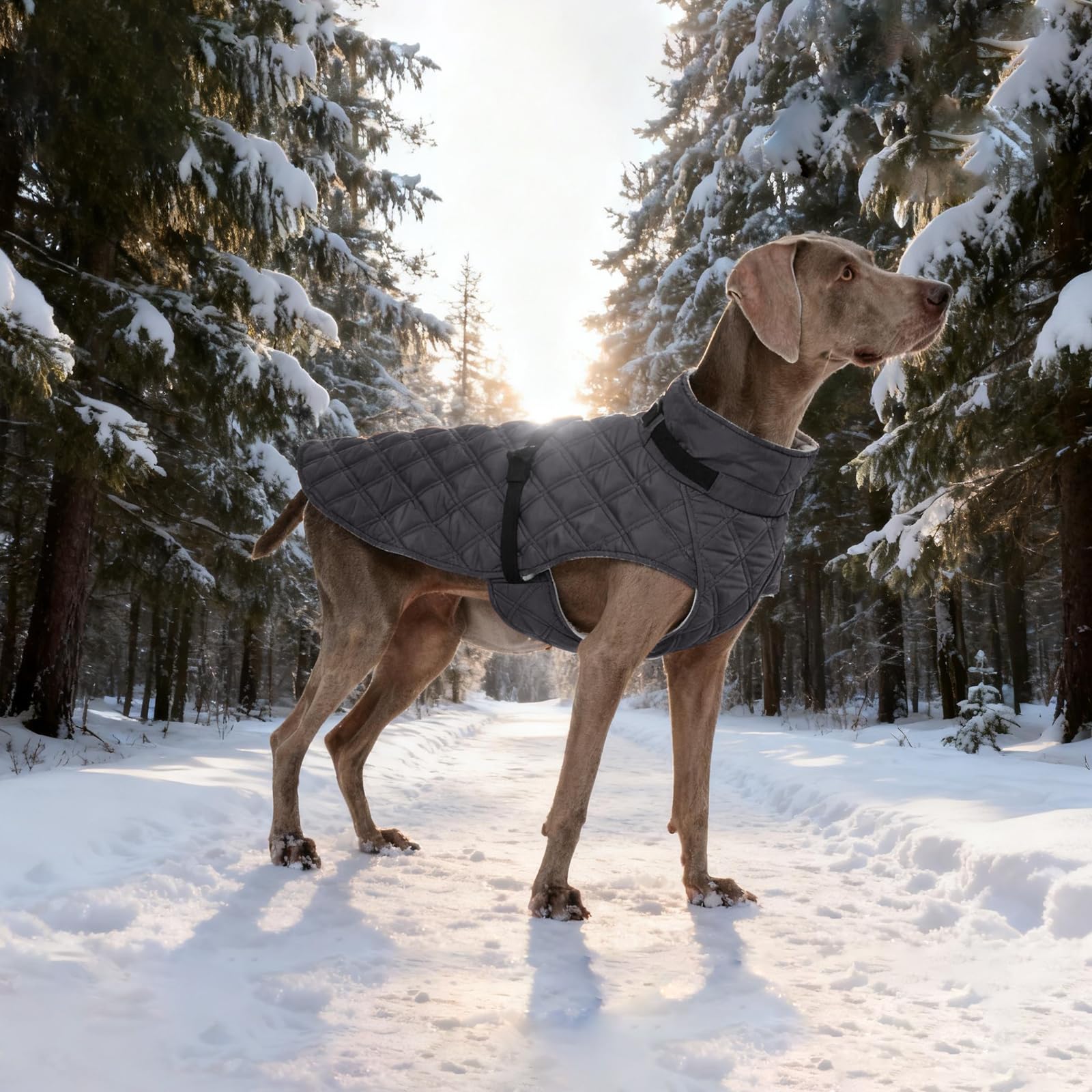 Kuoser winter snowsuit being used for outdoor activities with a dog.