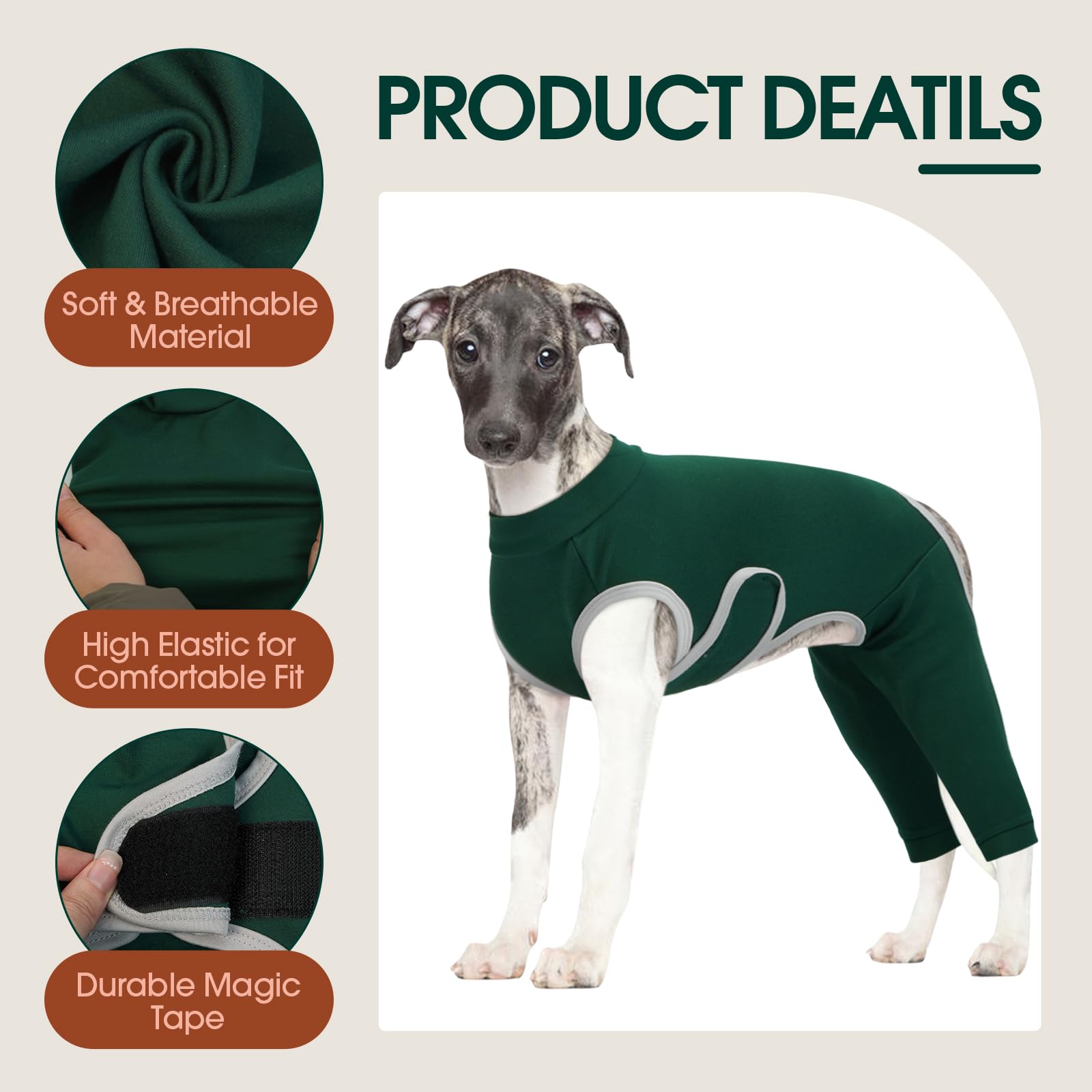 Back-leg coverage demonstrated by Kuoser recovery suit during gentle play and activity.