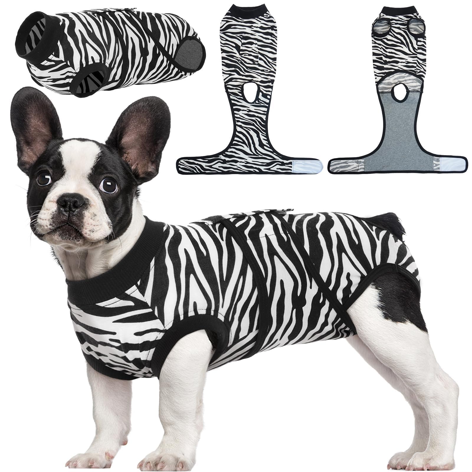 Kuoser dog surgery recovery suit back view shows snug fit for post-op healing