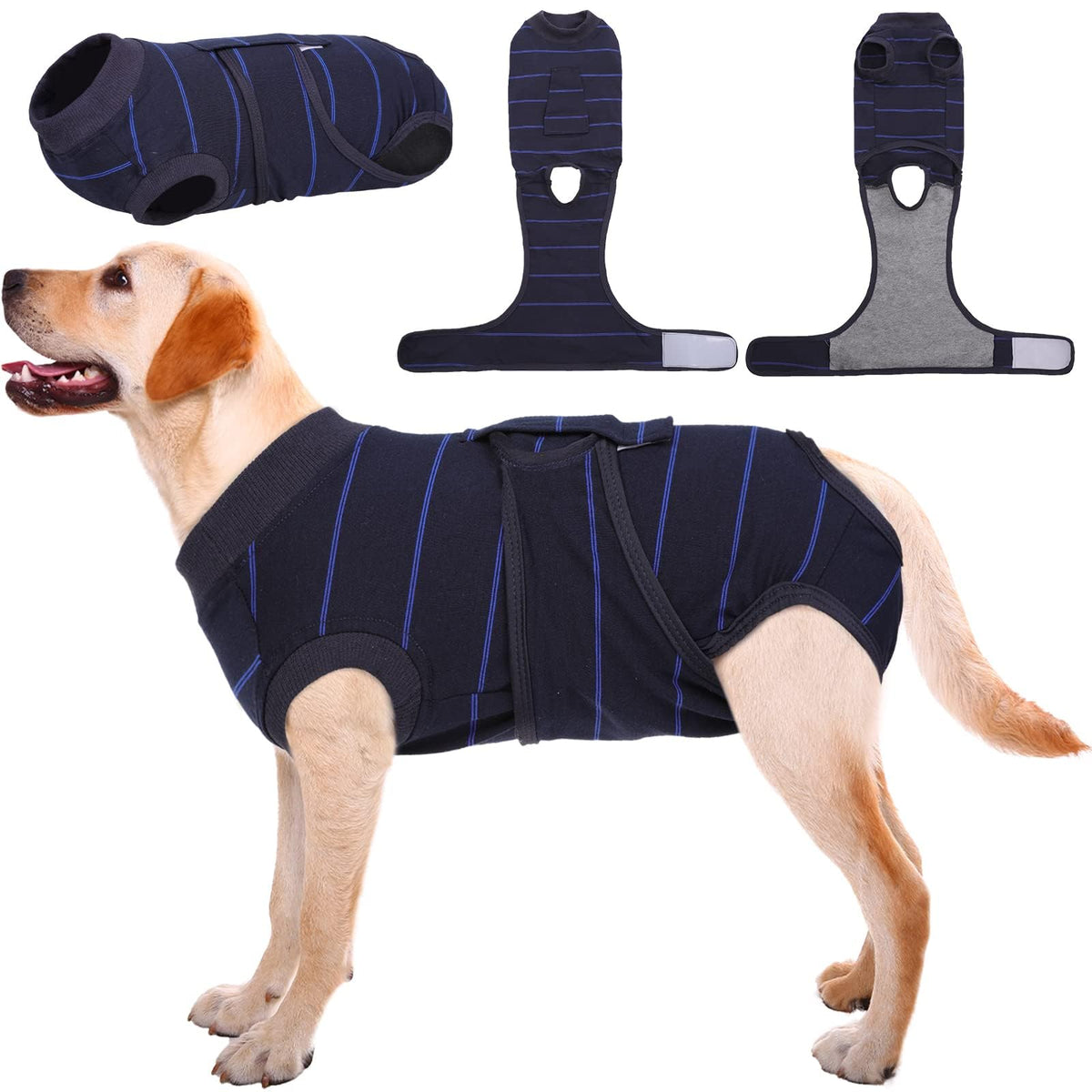 Kuoser dog surgery recovery suit blue stripes on dog for comfortable healing